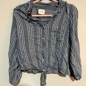 American Eagle Outfitters Navy Striped Button Down Shirt